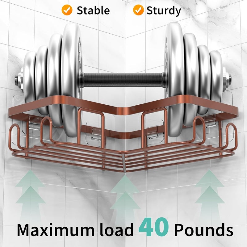 Moforoco Corner Shower Caddy Shelf Organizer Rack, Self Adhesive Black Bathroom Shelves Basket, Home Wall Shower Inside Organization and Storage Decor Rv Accessories, First Apartment Essentials(Brown) - Image 3